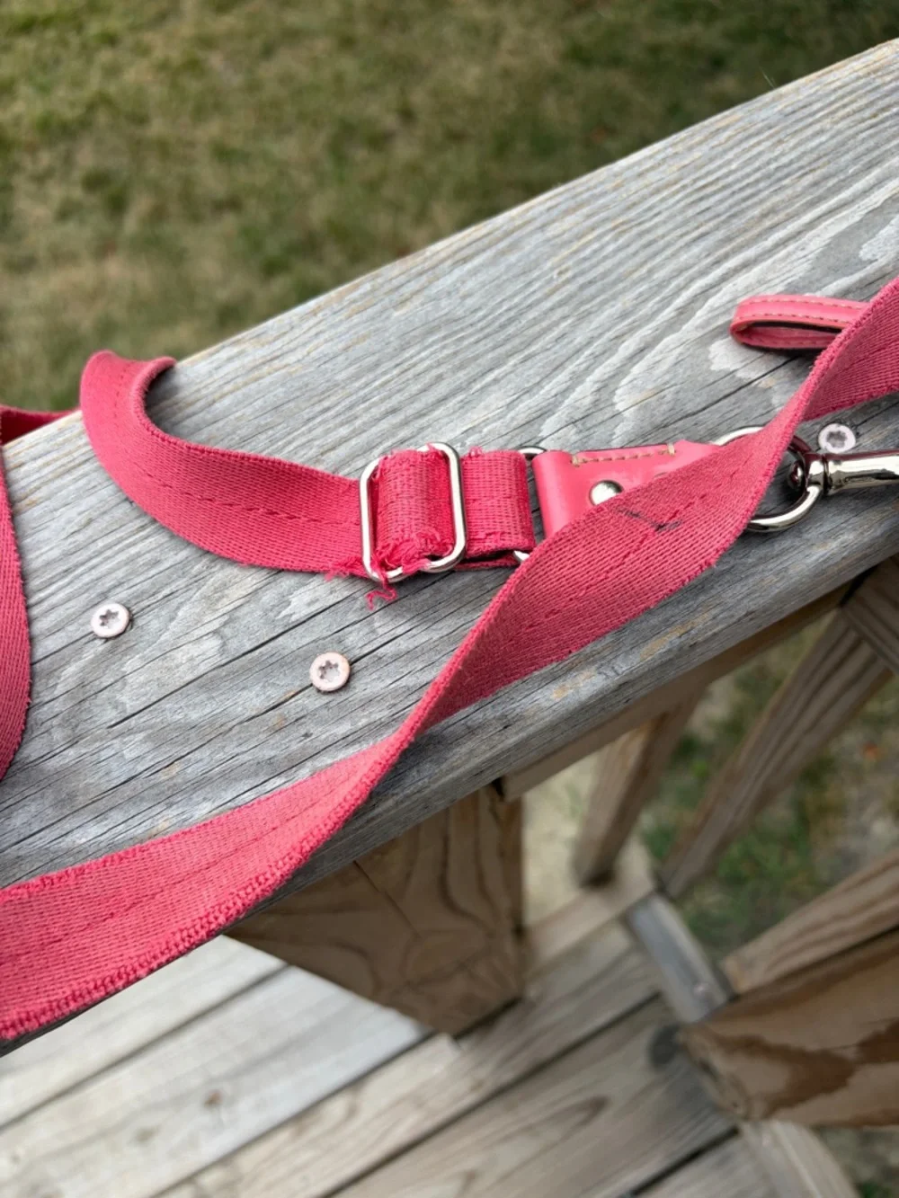 Coach Beige Signature Canvas Crossbody with Pink and patent leather accents